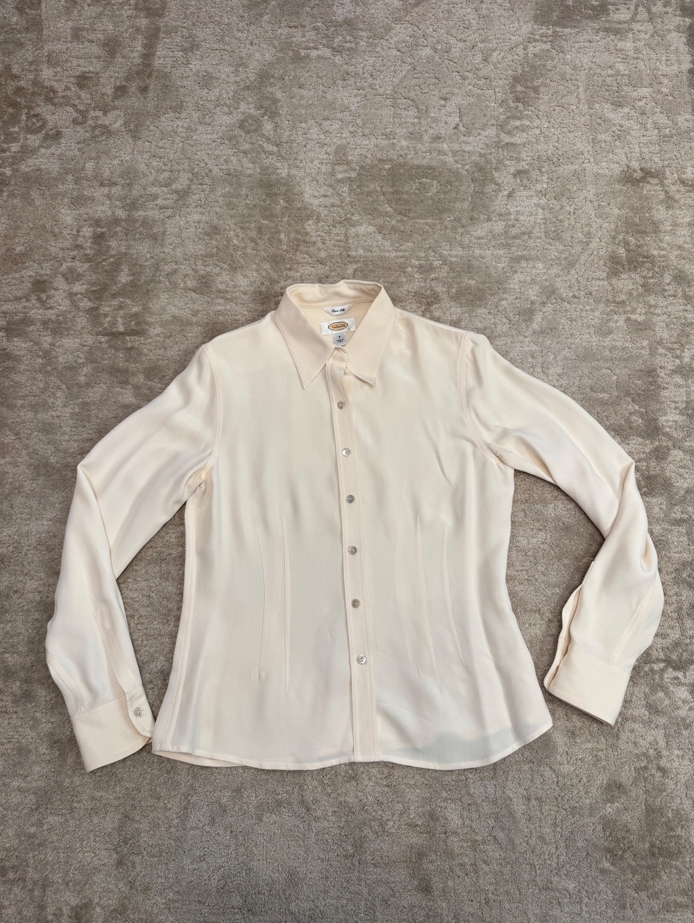 Talbots Pure Silk Blouse Womens Size 8 Ivory Cream Long Sleeve Button Down